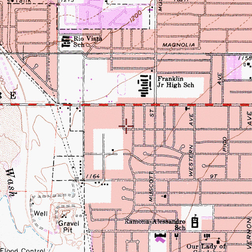 Topographic Map of Eleventh Street Church of Christ, CA