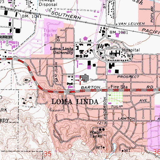 Topographic Map of Loma Linda University Children's Hospital, CA