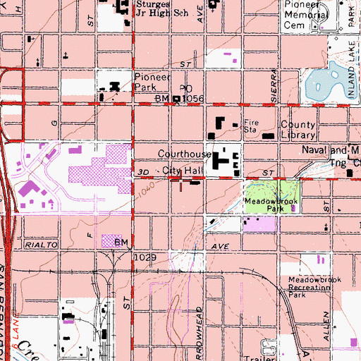 Topographic Map of San Bernardino City Hall, CA