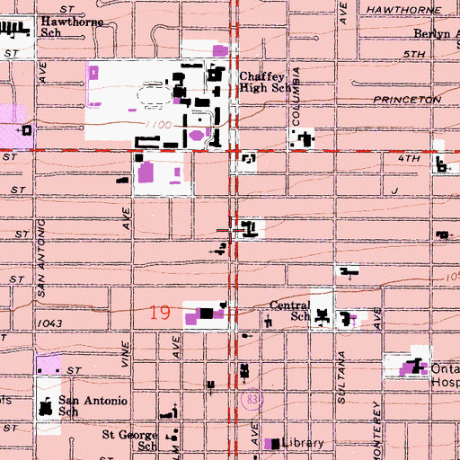 Topographic Map of First United Methodist Church, CA