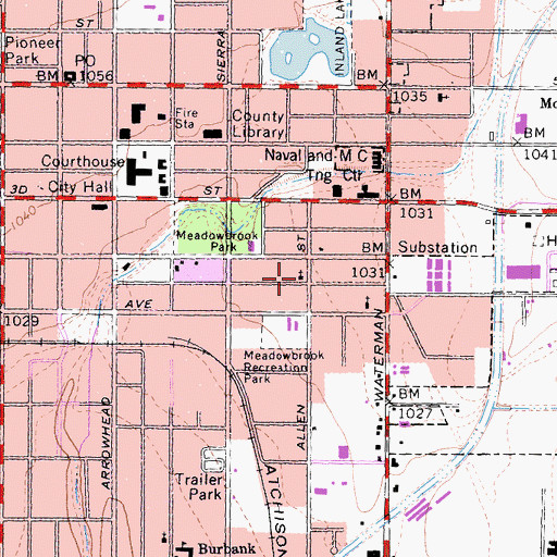 Topographic Map of Meadowbrook Apostolic Church, CA