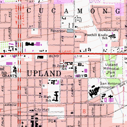 Topographic Map of Saint Josephs Roman Catholic Church, CA