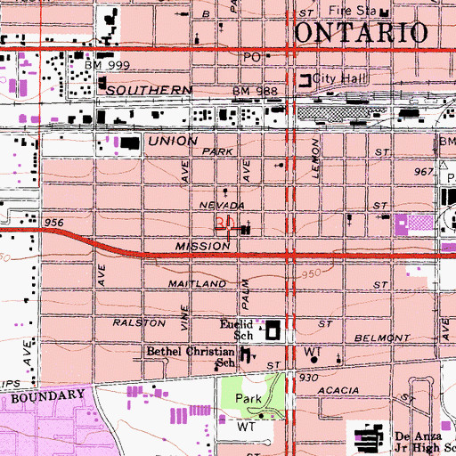 Topographic Map of Temple Baptist Church (historical), CA