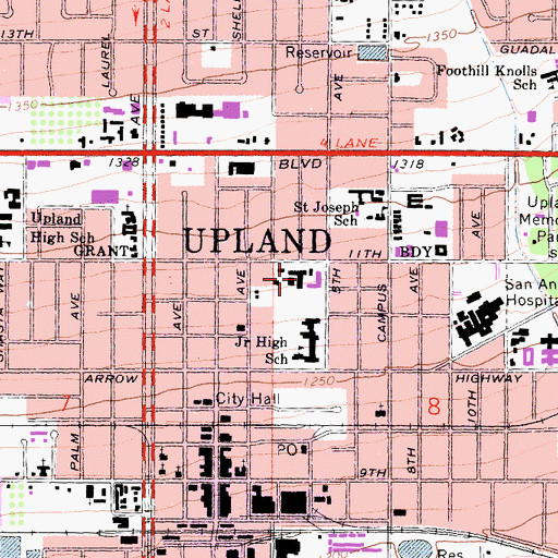 Topographic Map of Upland Junior High School, CA