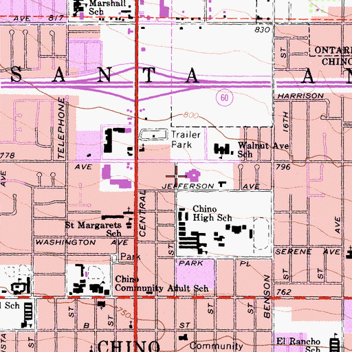 Topographic Map of Chino Valley Medical Center, CA