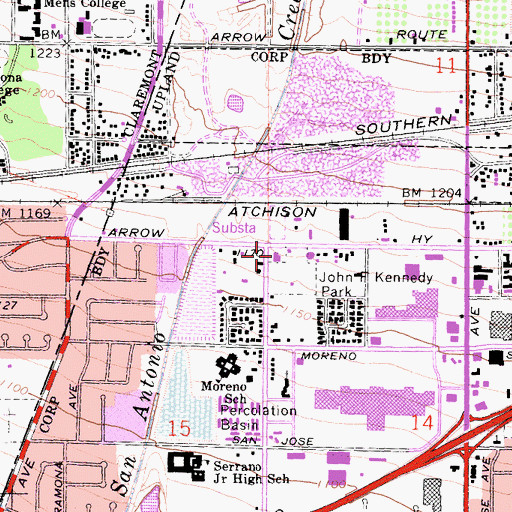 Topographic Map of Montclair Fire Department Station 1, CA