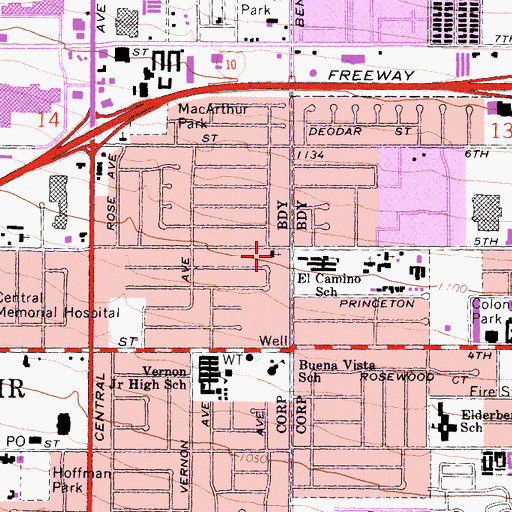 Topographic Map of Love Sanctuary Church of God in Christ, CA