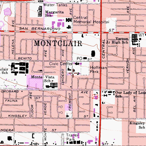 Topographic Map of Montclair Branch San Bernardino County Library, CA