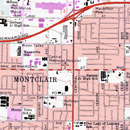 Topographic Map of Montclair Center Shopping Center, CA