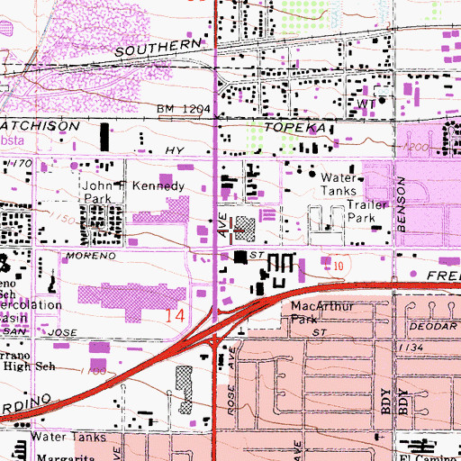 Topographic Map of Montclair Central Shopping Center, CA
