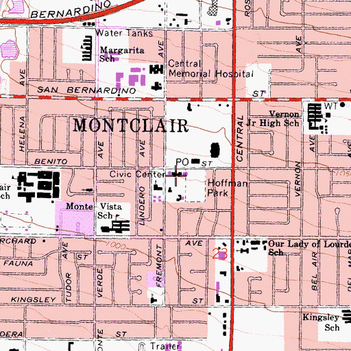 Topographic Map of Montclair City Hall, CA