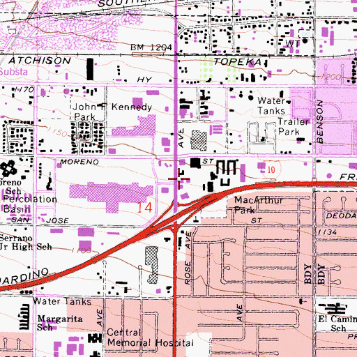Topographic Map of Montclair East Shopping Center, CA