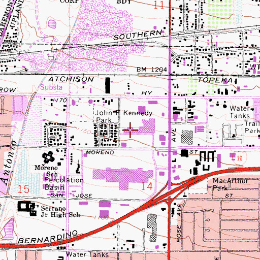 Topographic Map of Montclair Entertainment Plaza Shopping Center, CA