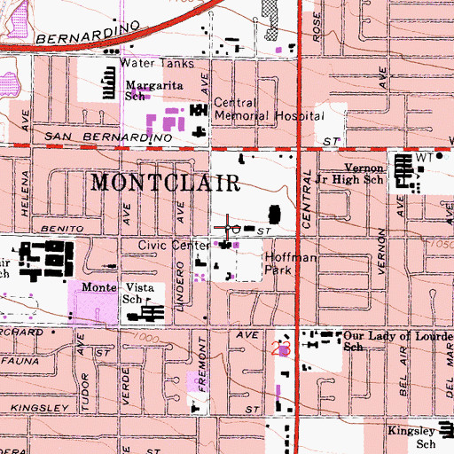 Topographic Map of Montclair Post Office, CA