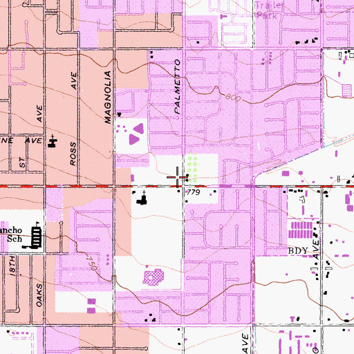 Topographic Map of Mountain Village Plaza Shopping Center, CA