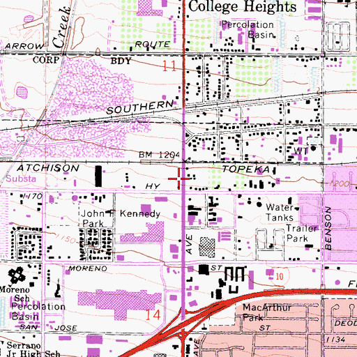 Topographic Map of Montclair Village Shopping Center, CA