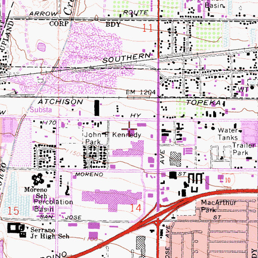 Topographic Map of Montclair Village Square Shopping Center, CA