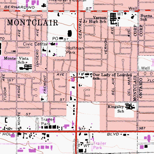 Topographic Map of Our Lady of Lourdes Catholic Church, CA