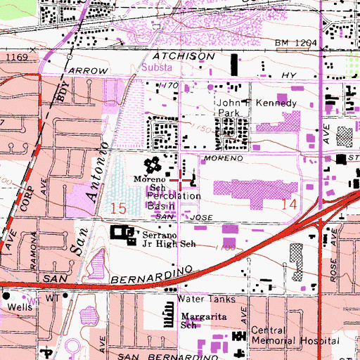 Topographic Map of Unitarian Society of Pomona Valley, CA
