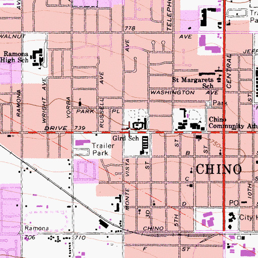 Topographic Map of Anna A Borba Fundamental Elementary School, CA