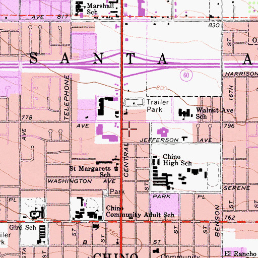 Topographic Map of Chino Post Office, CA