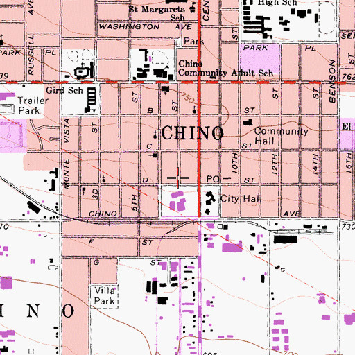 Topographic Map of Chino Branch San Bernardino County Library, CA