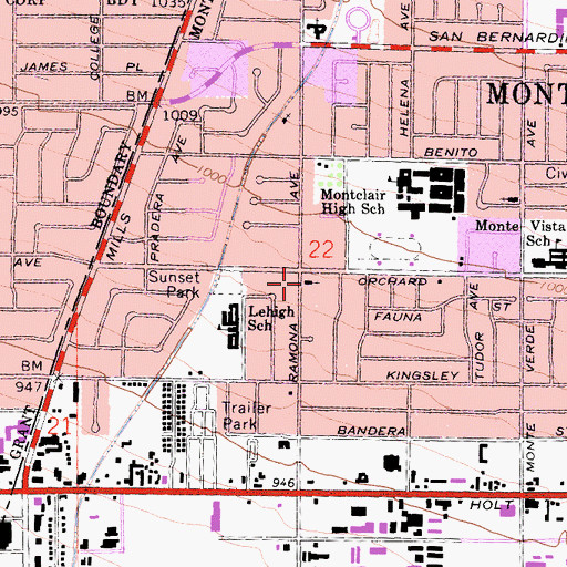 Topographic Map of Church of God of Montclair, CA