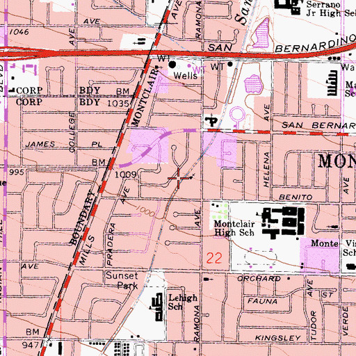 Topographic Map of First Assembly of God Church of Montclair, CA