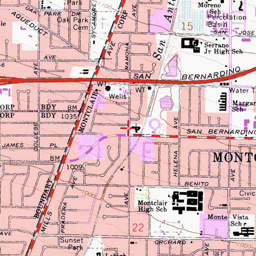 Topographic Map of Montclair Christian Church, CA