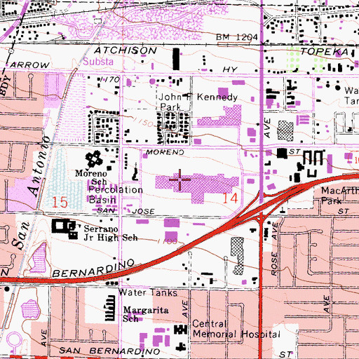 Topographic Map of Montclair Plaza Shopping Center, CA