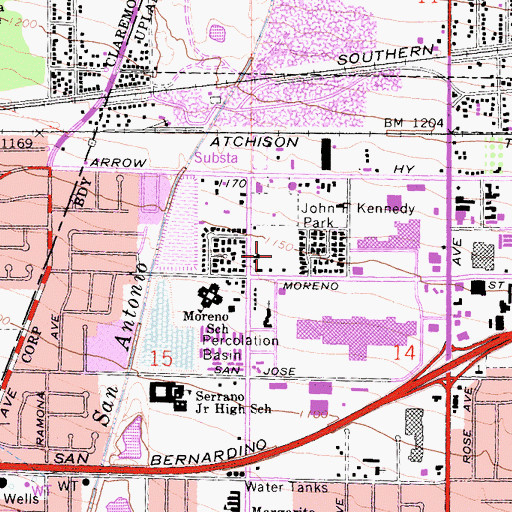 Topographic Map of Montclair Towne Square Shopping Center, CA
