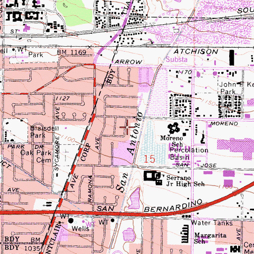Topographic Map of Moreno Vista Park, CA