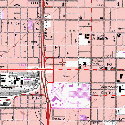 Topographic Map of Saint Bernardines Church, CA