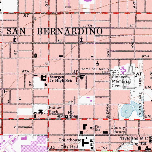 Topographic Map of Saint Pauls Methodist Church, CA