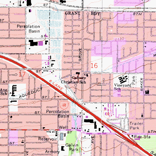 Topographic Map of Calvary Church, CA