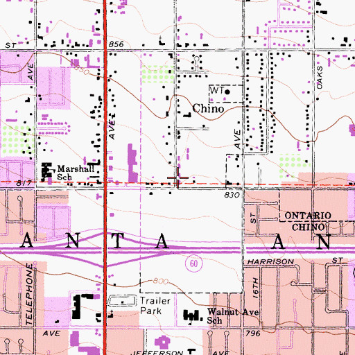 Topographic Map of Chino Plaza Shopping Center, CA