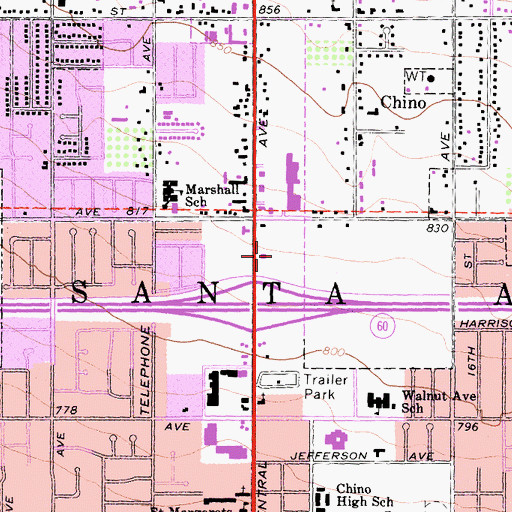 Topographic Map of Chino Towne Center Shopping Center, CA