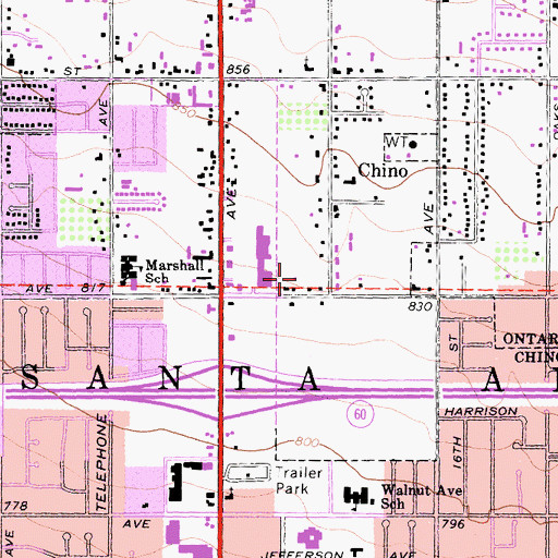 Topographic Map of Chino Towne Promenade Shopping Center, CA