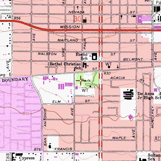 Topographic Map of De Anza Park, CA