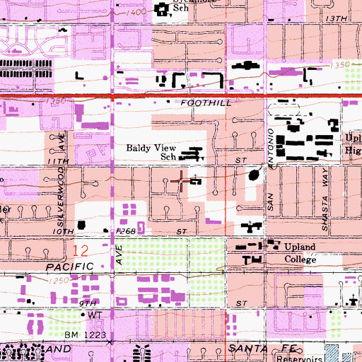 Topographic Map of Eleventh Street Baptist Church, CA