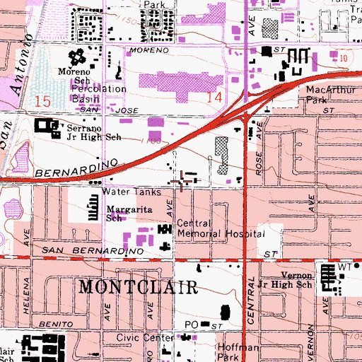 Topographic Map of First Baptist Church of Montclair, CA
