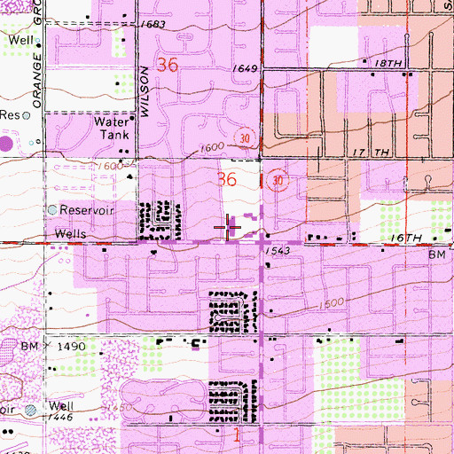 Topographic Map of Mountain Plaza Shopping Center, CA