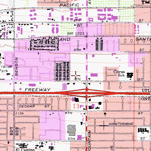 Topographic Map of Mountain Square Shopping Center, CA