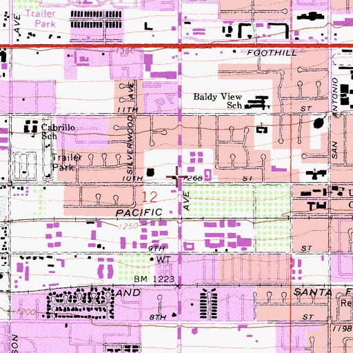 Topographic Map of New Orleans Square Shopping Center, CA