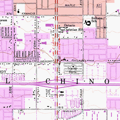 Topographic Map of Ontario Christian Reformed Church, CA