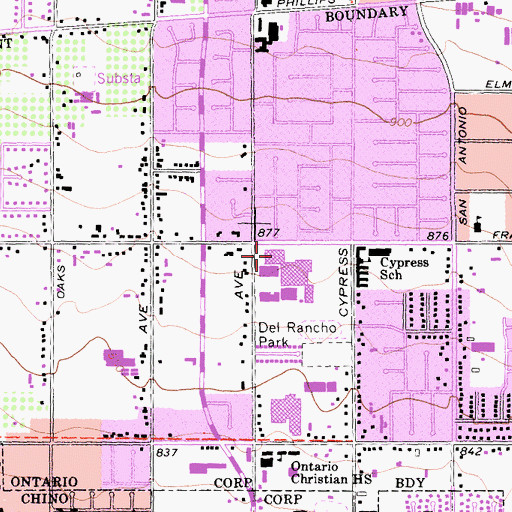 Topographic Map of Ontario High School, CA