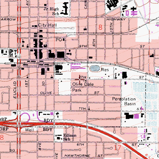 Topographic Map of Upland Community Foursquare Gospel Church, CA