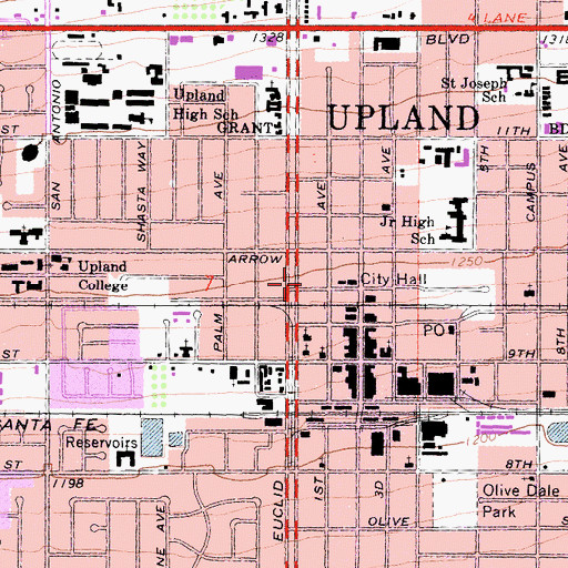 Topographic Map of Upland Public Library, CA