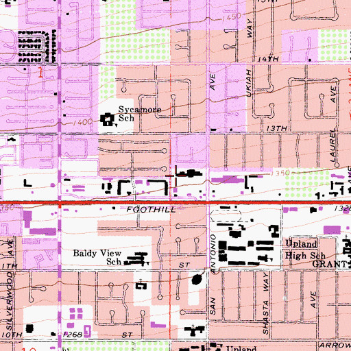 Topographic Map of Upland Square Shopping Center, CA