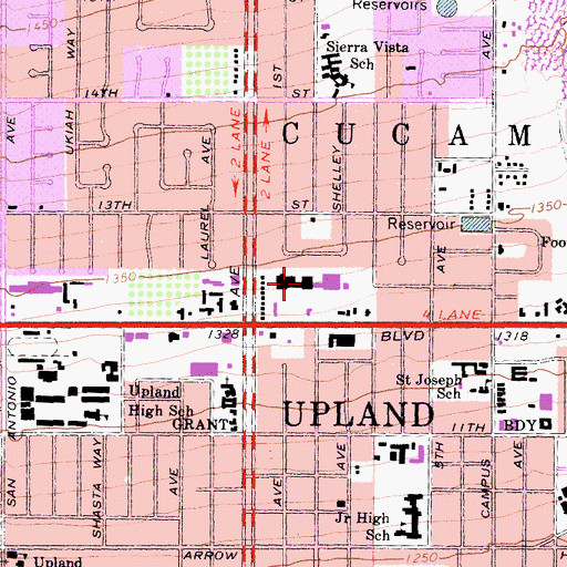 Topographic Map of Upland Village Shopping Center, CA